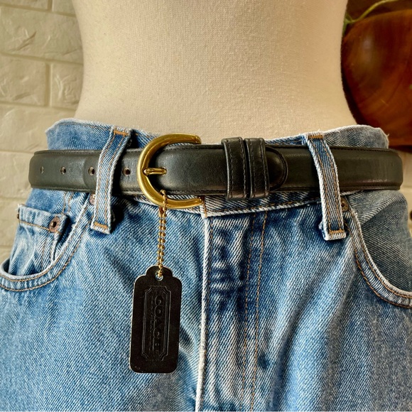 Vintage Coach 8400 Classic Navy Glove Tanned Cowhide Leather Brass Buckle Belt - Picture 5 of 16